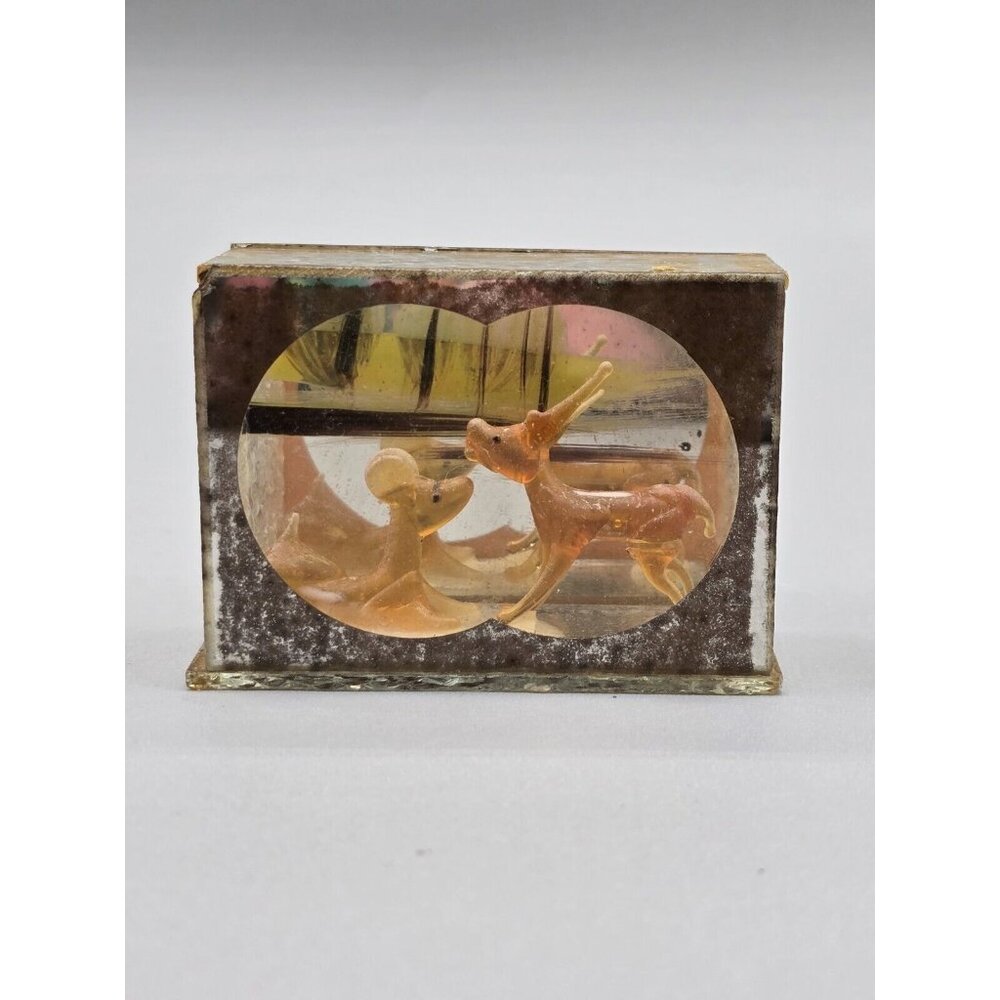 Vintage Deer Mirrored Diorama Lucite Ornament Display Figurine Dated 1950's